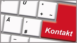 Tastatur mit Aufdruck Kontakt öffnet das Kontaktformular mit Informationen zur Kontaktaufnahme, Wegbeschreibung, Nachtbriefkasten und Sprech- und Öffnungszeiten