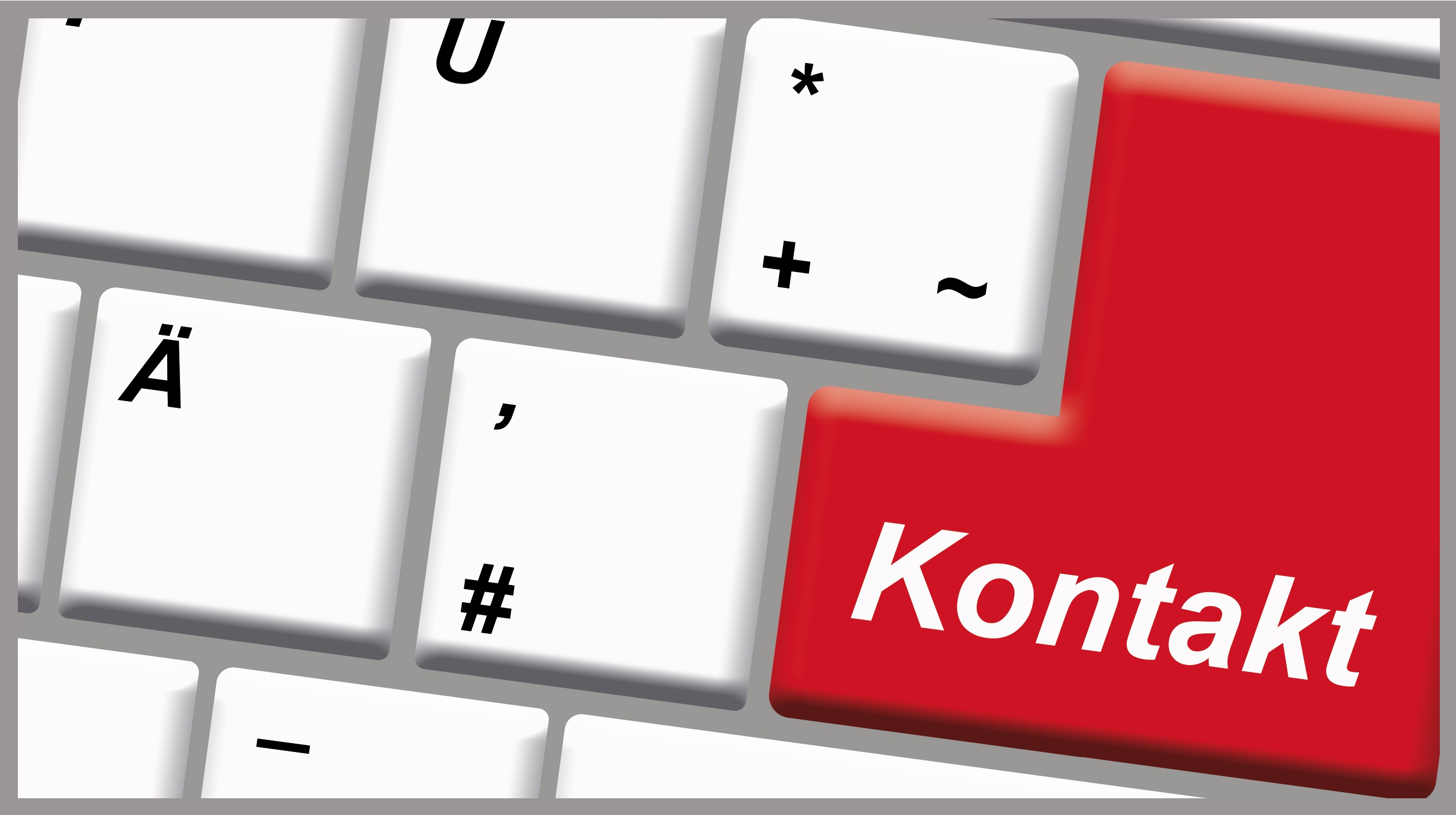 Tastatur mit Aufdruck Kontakt öffnet das Kontaktformular mit Informationen zur Kontaktaufnahme, Wegbeschreibung, Nachtbriefkasten und Sprech- und Öffnungszeiten